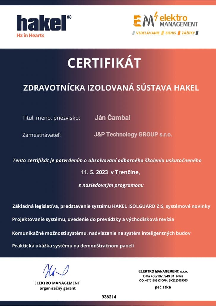 certifikat zdravotnicka izolovana sustava hakel